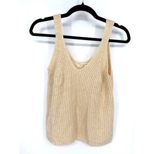 Beige Crochet Knit Tank Top Women’s S Boho Coastal Minimalist Sweater Camisole